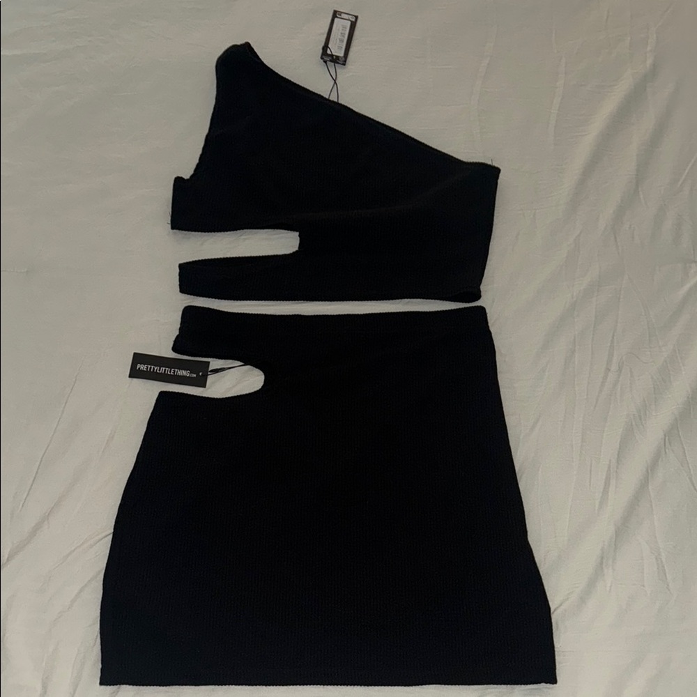 PrettyLittleThing Black Asymmetric Cutout Two-Piece Set